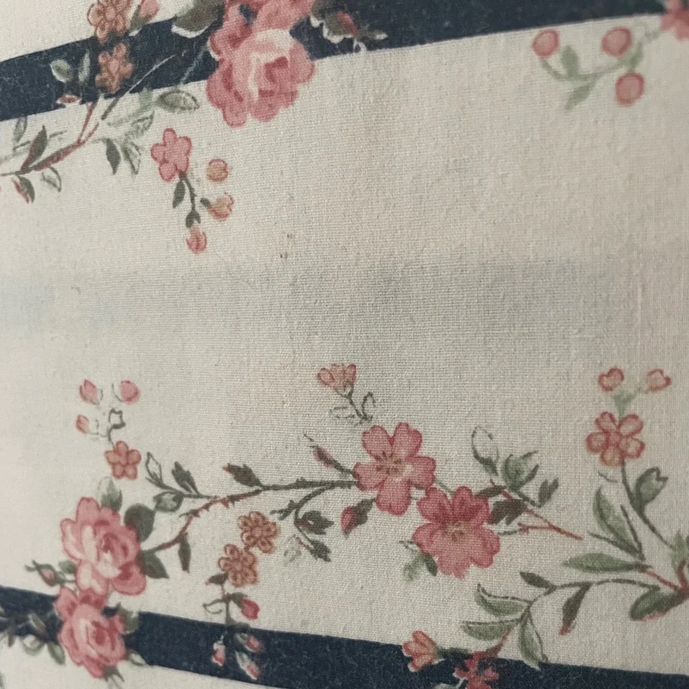 Vintage Fieldcrest Cannon Full Flat Sheet Pink Floral‎ Navy Stripe Cottagecore